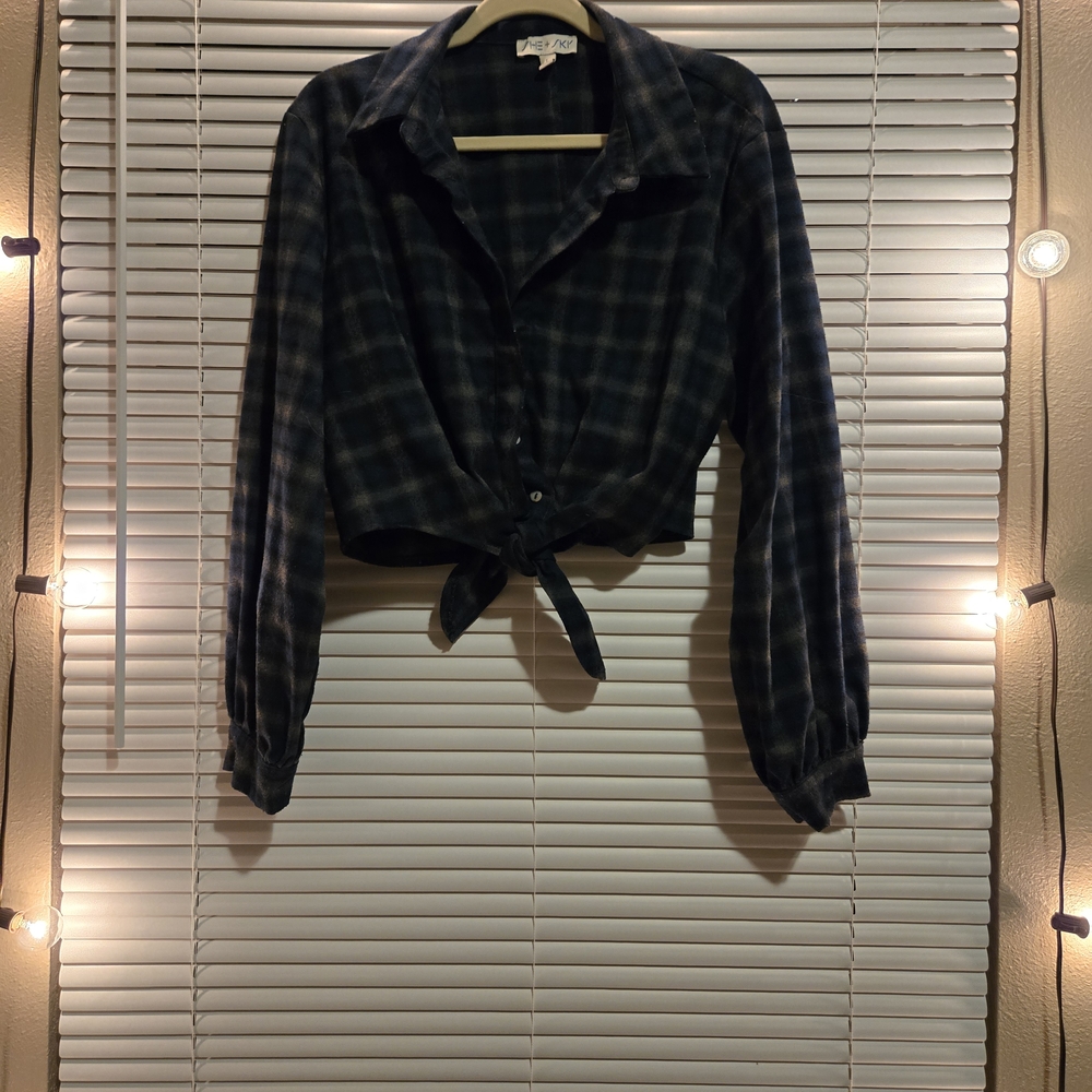 Plaid Tie-Front Women's Top